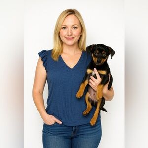 Express Blue Flutter Sleeve V-Neck T-Shirt Top M NWOT